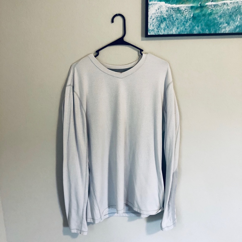 Lululemon Striped V-Neck Long Sleeve in White XL
